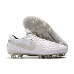Scarpe Nuovo Nike Tiempo Legend 8 Elite FG Bianco Puro Platino Grigio