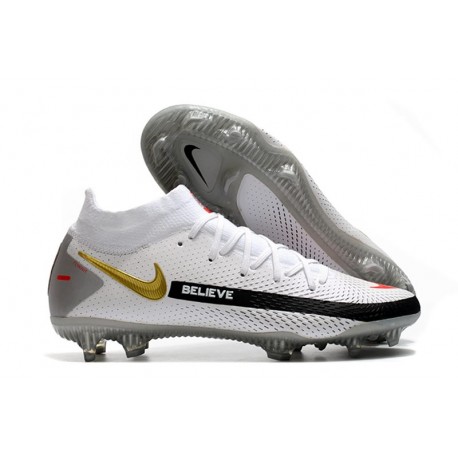 Scarpa Nuovo 2021 Nike Phantom Gt Elite DF Fg Bianco Nero Rosso Oro